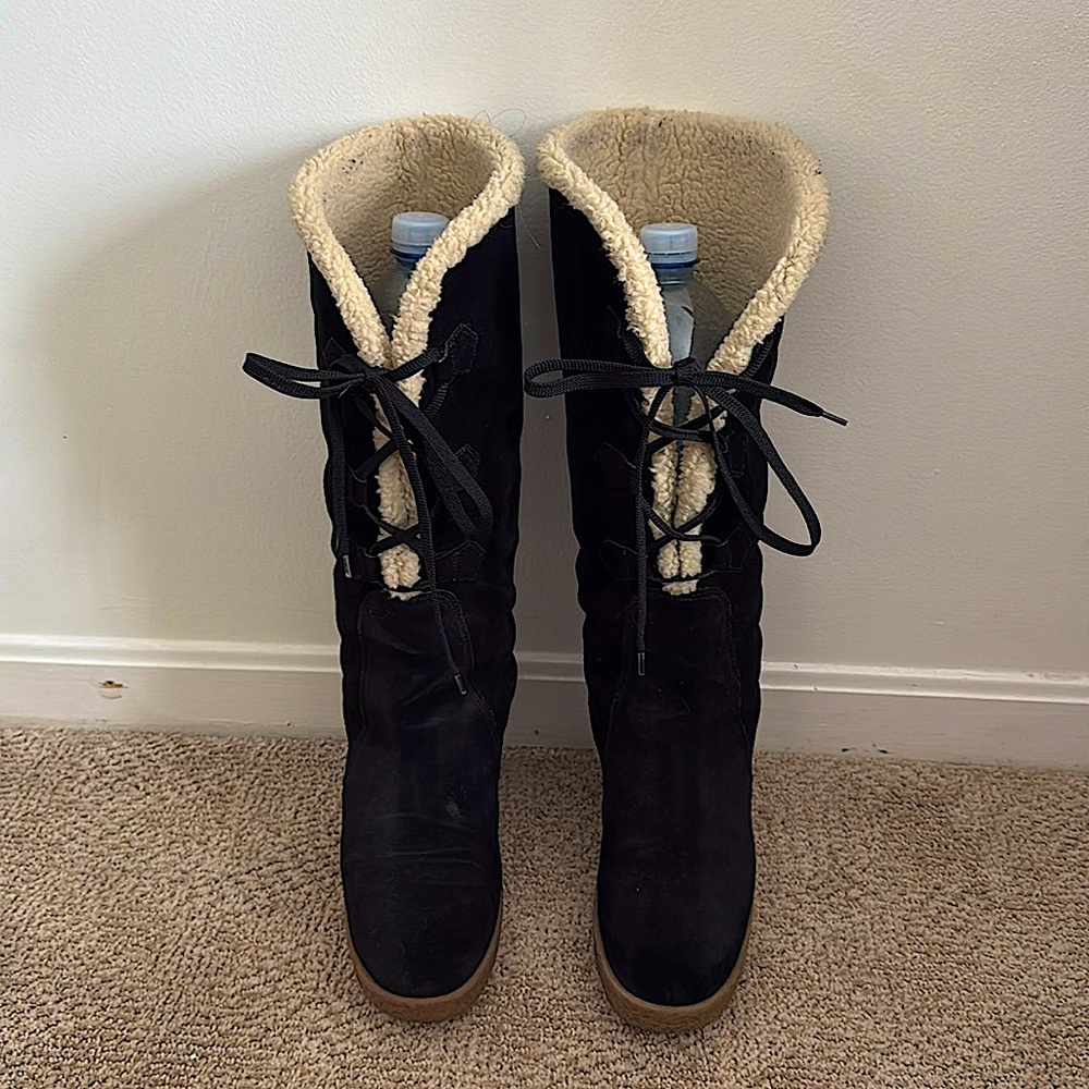 Y2K Michael Kors black suede fur mid calf boots